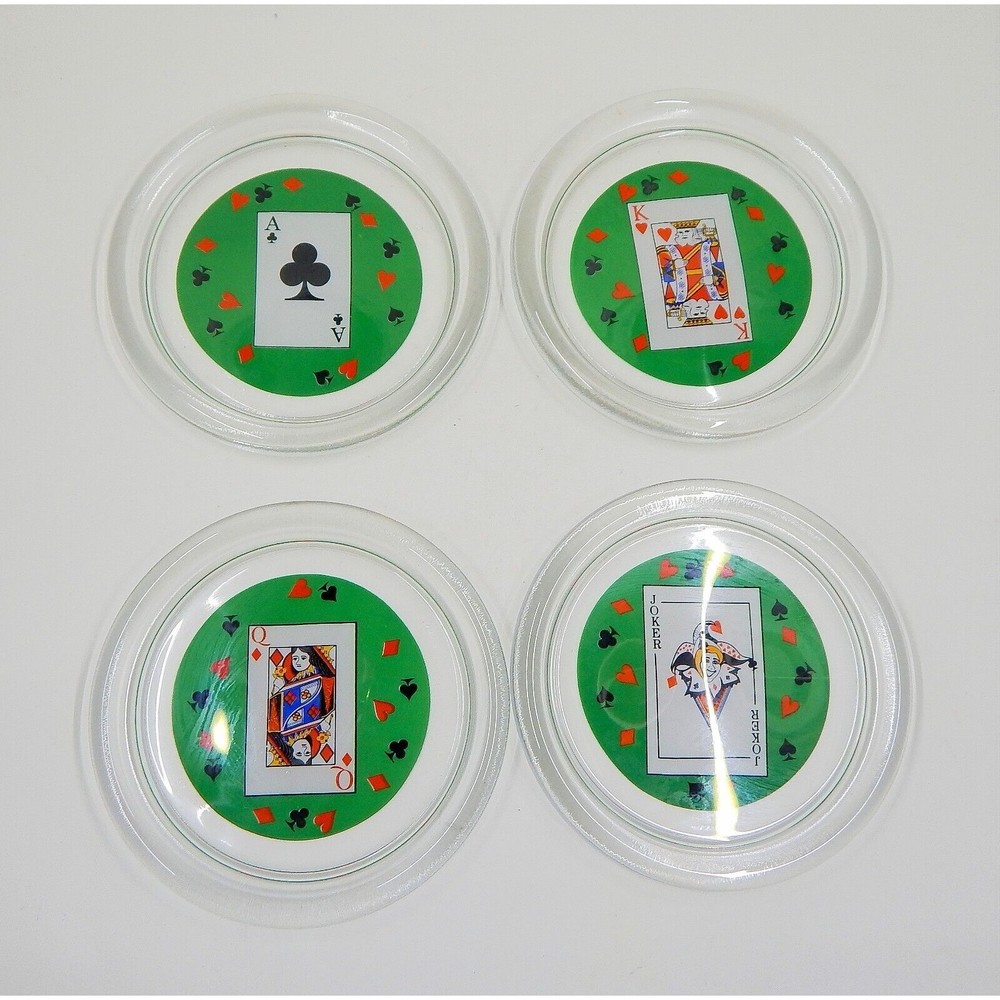Playing Card Glass Coasters Suits Luminarc France Joker King Queen Ace Set of 4